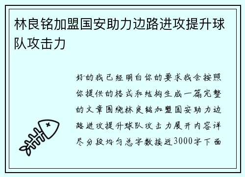 林良铭加盟国安助力边路进攻提升球队攻击力